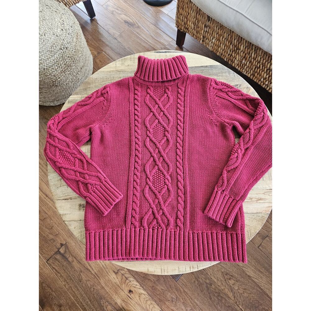 Eddie Bauer Pink Cable Knit Turtleneck Sweater - Picture 2 of 7